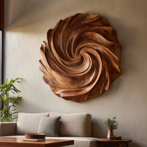 Modern Solid Wood Spiral Wall Sculpture for Living Room Interiors