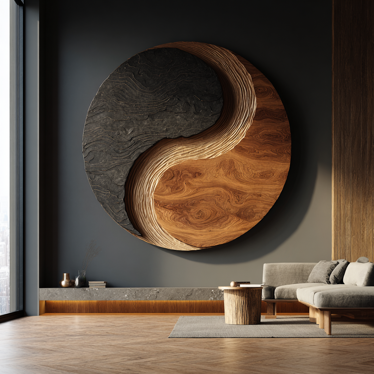 Modern Solid Wood Wall Sculpture for Living Room