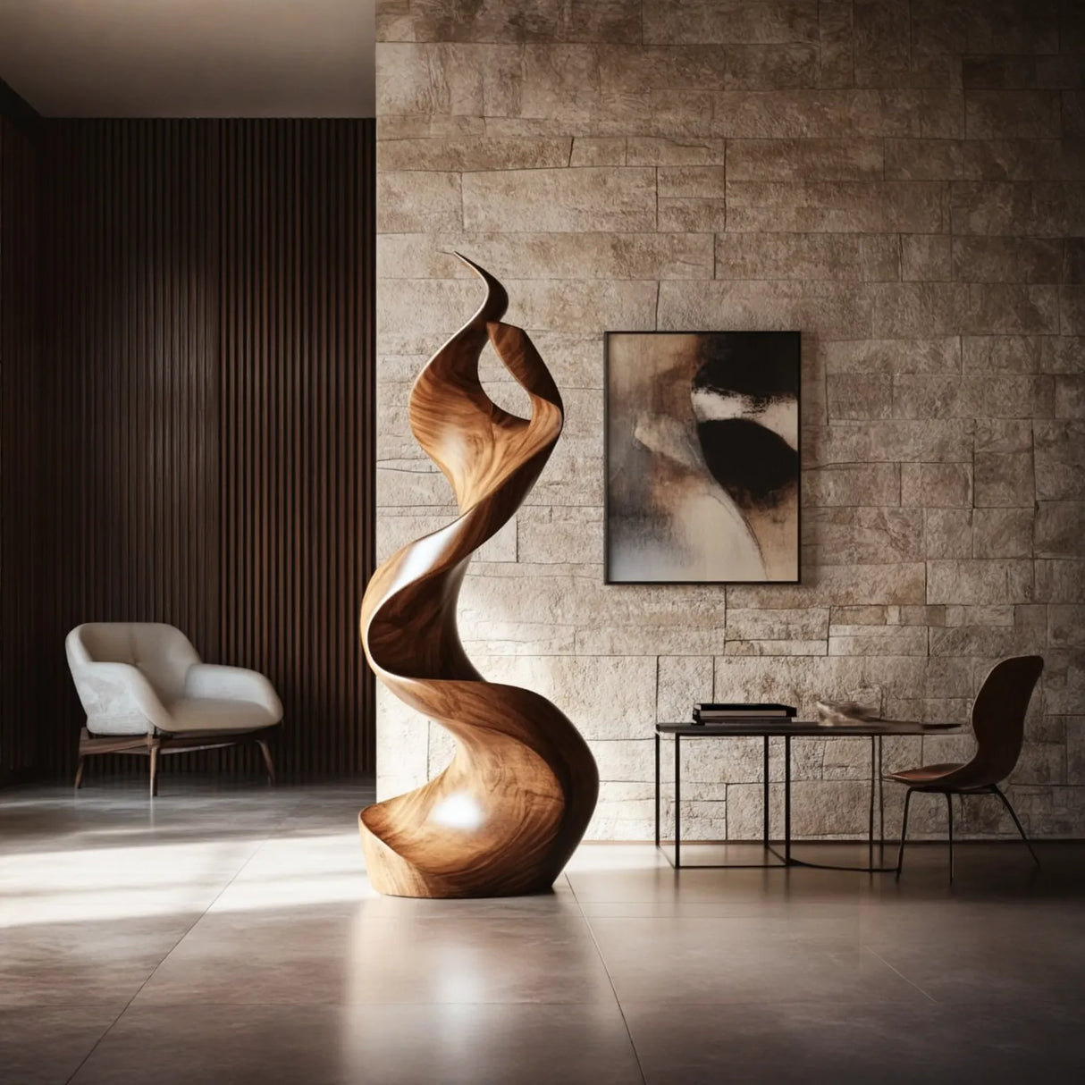 Flame-Inspired Solid Wood Sculpture for Contemporary Interiors