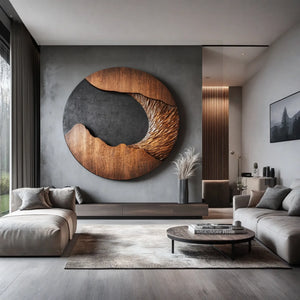 Modern Solid Wood Wall Sculpture for Living Room Interiors