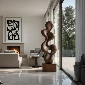 Hand-Carved Abstract Solid Wood Sculpture for Luxury Modern Interiors