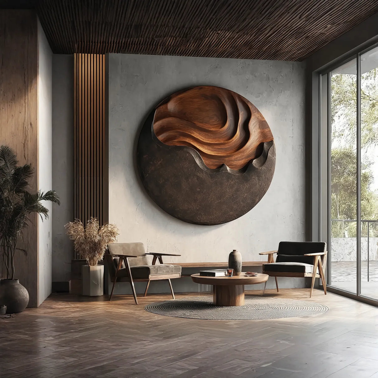 Large Modern Organic Solid Wood Wall Sculpture for Living Room Interiors