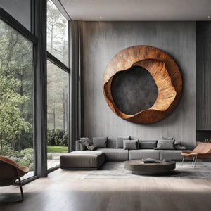 Organic Solid Wood Circular Wall Sculpture for Modern Interiors