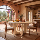 Round Solid Wood Dining Table with Sculpted U Shape Base for Dining Room
