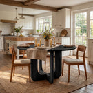 Round Solid Wood Dining Table with Sculpted U Shape Base for Dining Room
