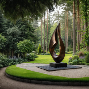 Large Outdoor Solid Wood Flame Sculpture with Plinth for Gardens, Courtyards, and Modern Landscapes