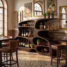 Handcrafted Solid Wood Wine Cabinet with Open Display Shelves
