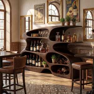 Handcrafted Solid Wood Wine Cabinet with Open Display Shelves