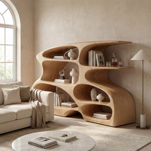Handcrafted Solid Wood Wine Cabinet with Open Display Shelves