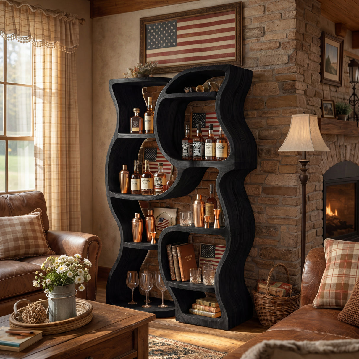 Handcrafted Solid Wood Wine Storage Shelf with Organic Open Display Design