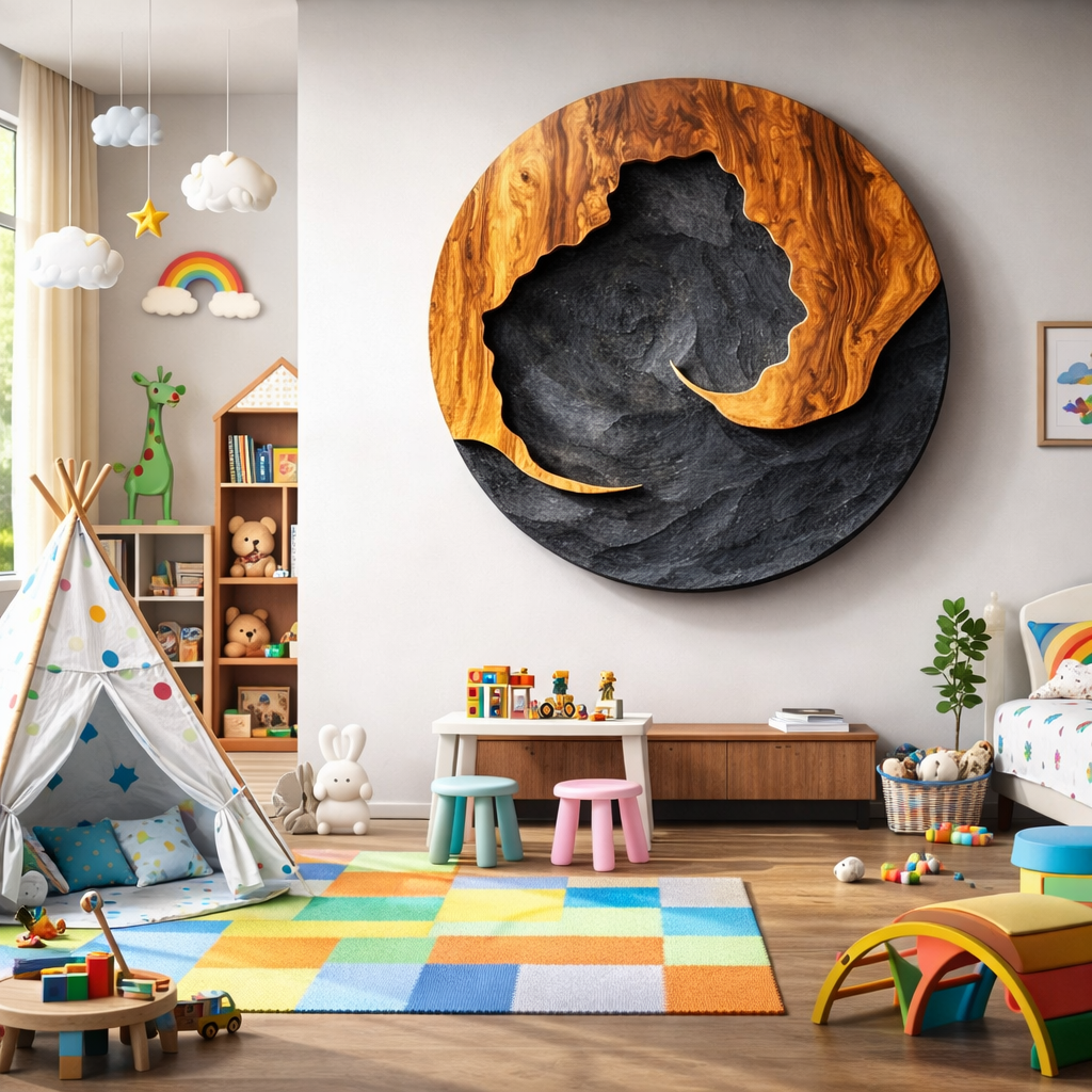 Large Circular Solid Wood Wall Sculpture for Contemporary Living Rooms
