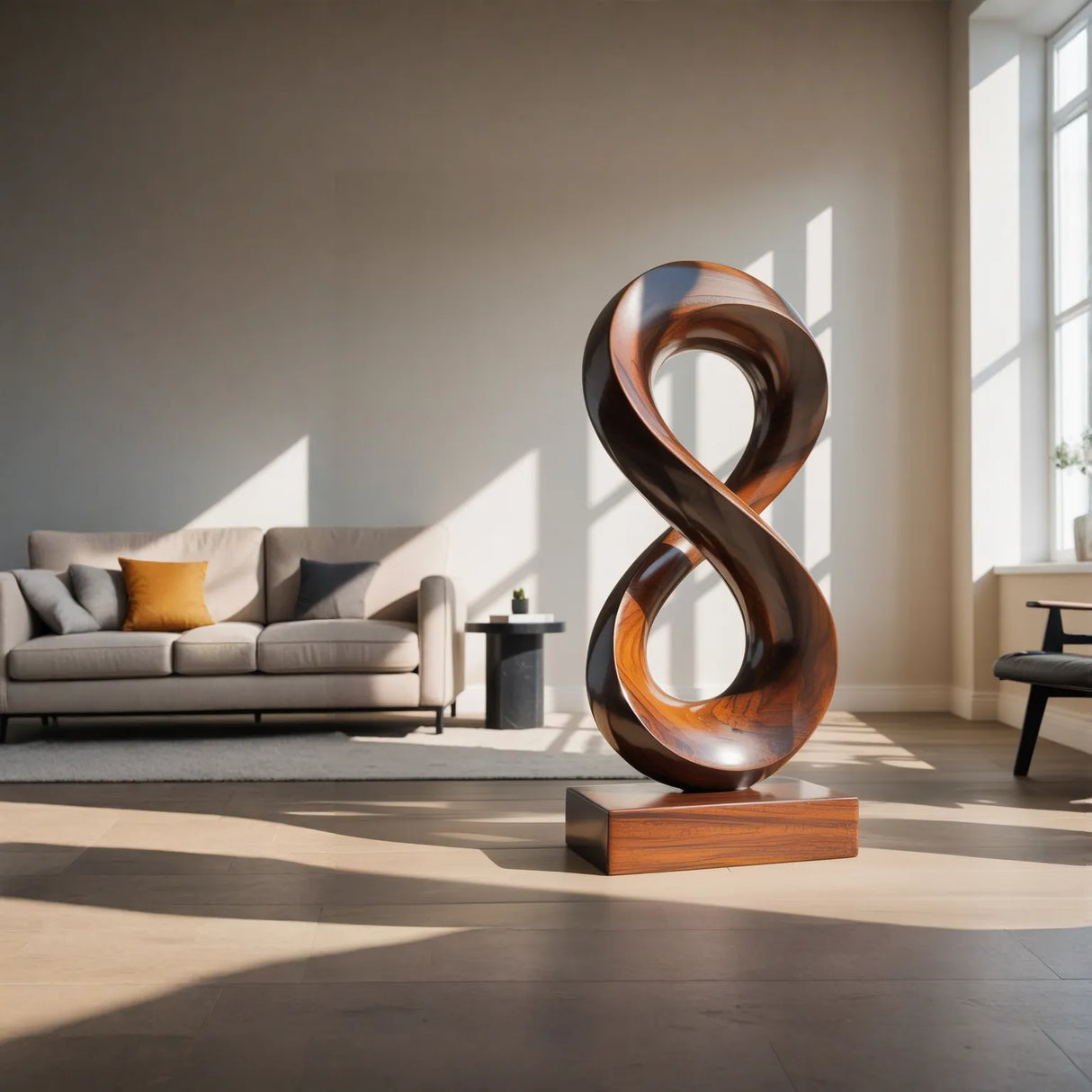 Solid Wood Infinity Curve Sculpture for Modern Living Spaces