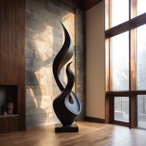 Tall Solid Wood Flame Floor Sculpture for Modern Interiors