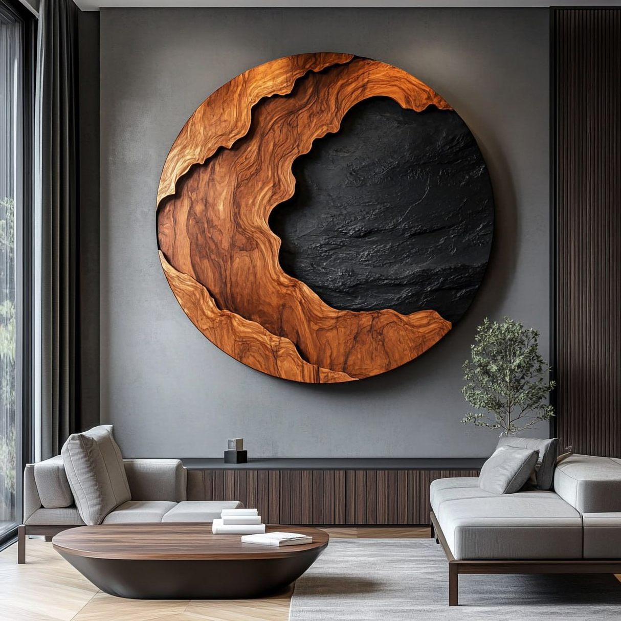 Contemporary Solid Wood Wall Art Sculpture for Living Room Interior