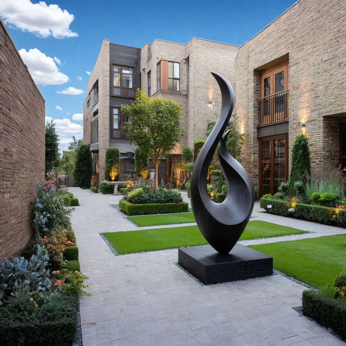 Large Outdoor Solid Wood Flame Sculpture with Plinth for Courtyards and Modern Gardens
