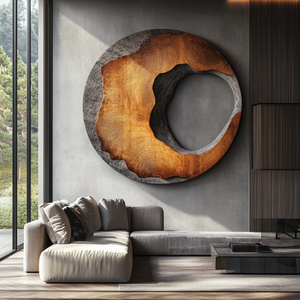 Eroded Edge Round Solid Wood Wall Sculpture for Modern Interiors