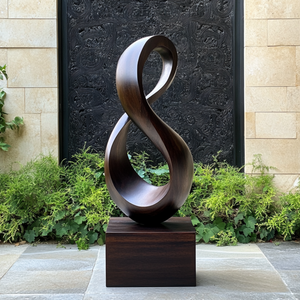 Tall Solid Wood Infinity Loop Sculpture with Plinth for Modern Spaces