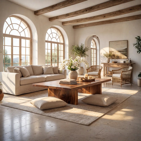 Rectangular Wood Coffee Table with Chunky Panel Legs