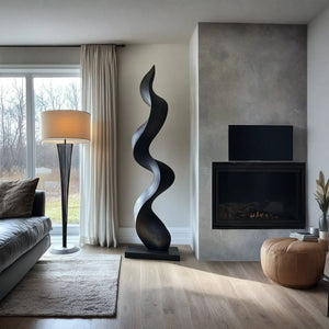 Solid Wood Curved Flow Sculpture for Contemporary Interior Spaces