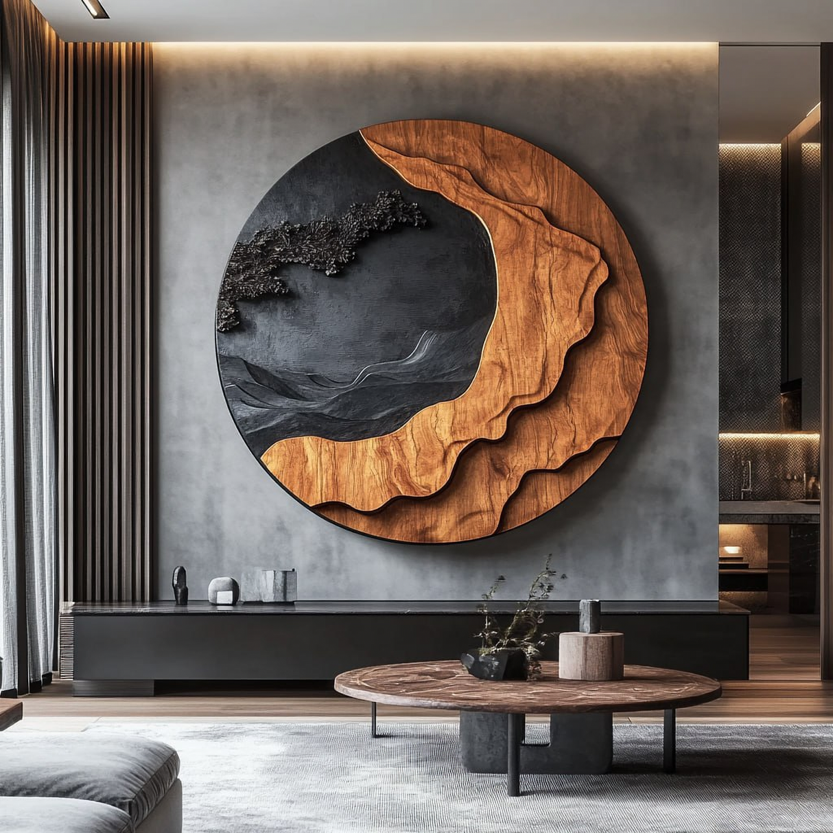 Modern Layered Solid Wood Wall Art Sculpture for Living Room