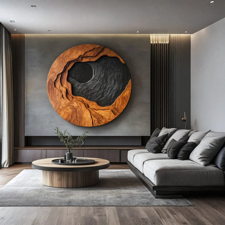 Contemporary Layered Solid Wood Wall Art Sculpture for Living Room