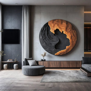 Large Abstract Solid Wood Wall Art Sculpture for Living Room