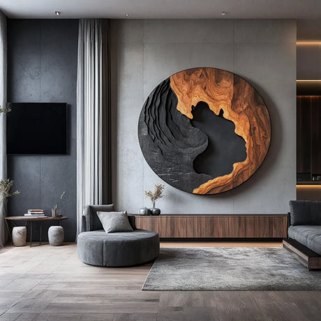 Large Abstract Solid Wood Wall Art Sculpture for Living Room
