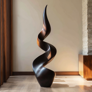 Tall Sculptural Solid Wood Spiral Floor Art for Modern Interiors