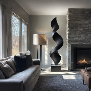 Tall Spiral Solid Wood Floor Sculpture with Plinth for Modern Living Rooms and Contemporary Interiors