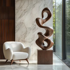 Organic Hand-Carved Abstract Solid Wood Sculpture for Modern Interior Design