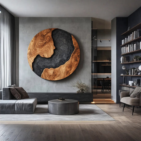 Modern Solid Wood Wall Sculpture for Contemporary Living Room Decor