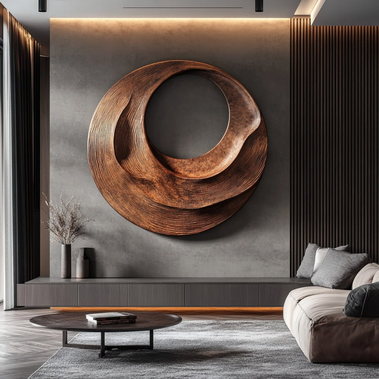 Abstract Solid Wood Wall Sculpture with Sculptural Void for for Living Room