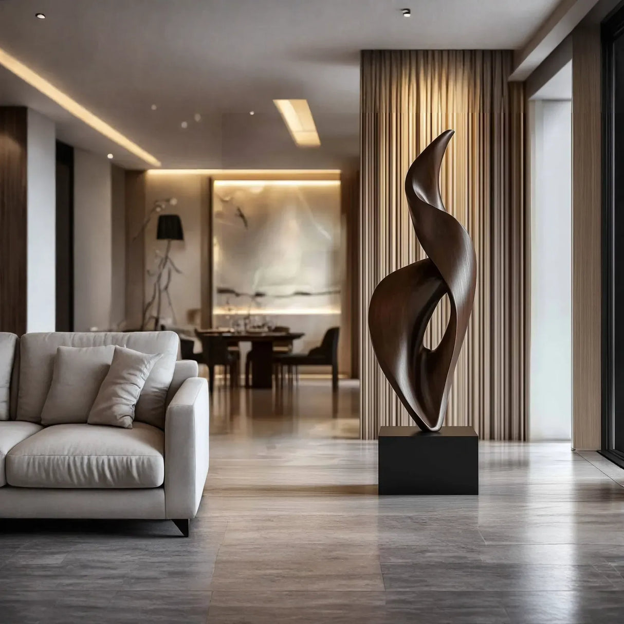Contemporary Abstract Solid Wood Sculpture for Modern Living Room Display