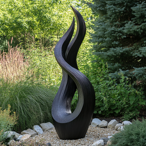Outdoor Solid Wood Textured Flame Sculpture for Gardens and Modern Landscapes