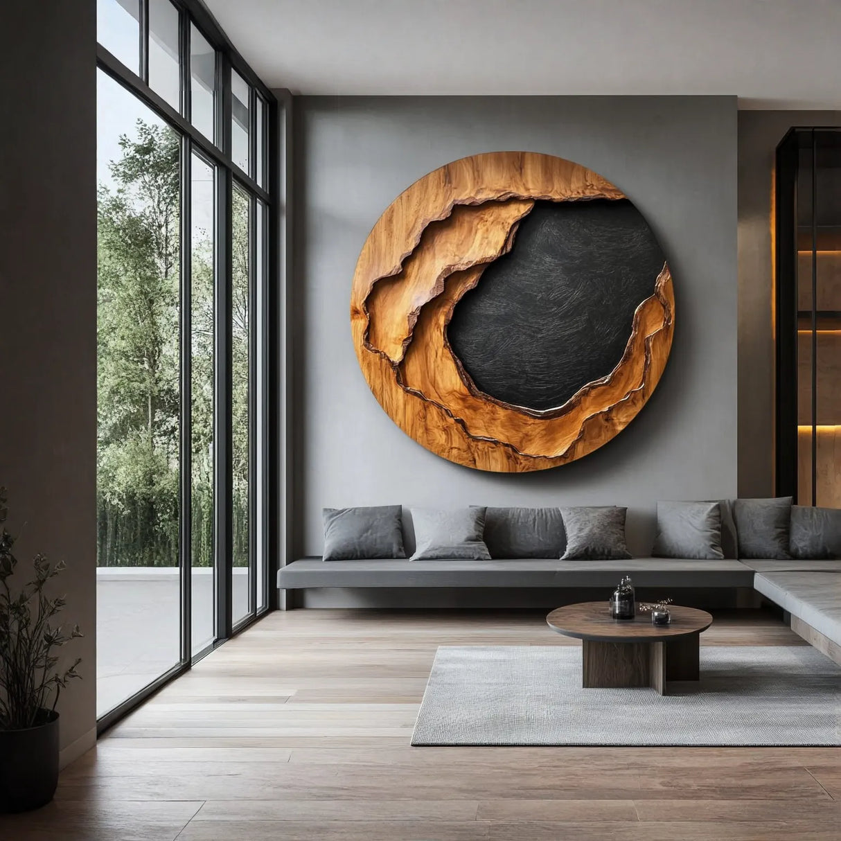 Solid Wood Circular Wall Sculpture for Living Room Accent