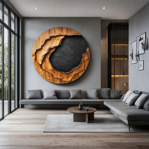 Solid Wood Circular Wall Sculpture for Living Room Accent
