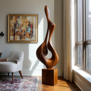 Tall Hand-Carved Organic Solid Wood Sculpture for Modern Interior Spaces