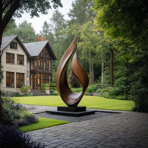 Large Outdoor Solid Wood Flame Sculpture with Plinth for Gardens and Modern Landscapes