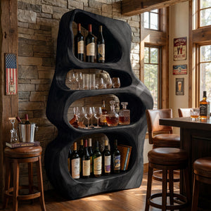 Solid Wood Wine Shelf with Organic Open Compartments for Living Room