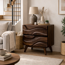 Handcrafted Solid Wood Bedside Table with Sculpted Wave Front