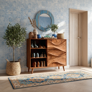 Handcrafted Solid Wood Shoe Cabinet with Wave Front Doors for Entryway and Hallway