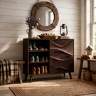 Handcrafted Solid Wood Shoe Cabinet with Wave Front Doors for Entryway and Hallway