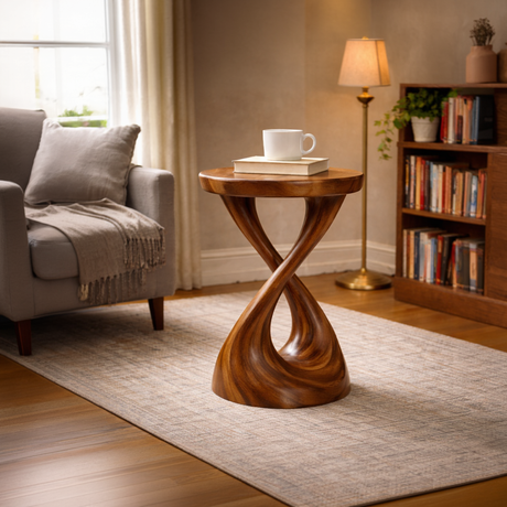 Solid Wood Sculpted Side Table Modern Organic Accent Furniture