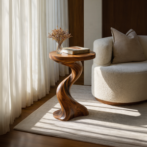 Solid Wood Twisted Side Table Modern Sculpted Accent Piece