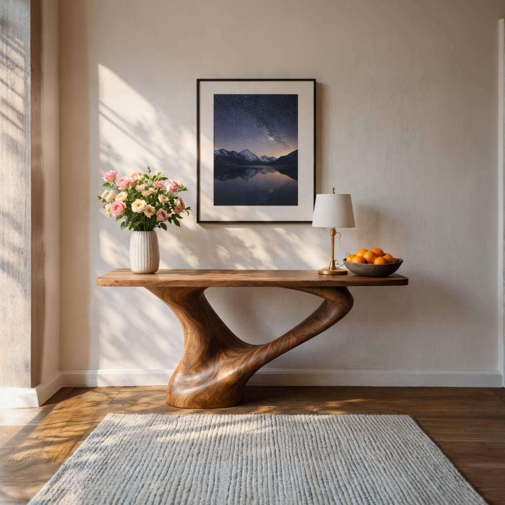 Bridge Arc Sculptural Solid Wood Console Table with Tapered Open Span Base