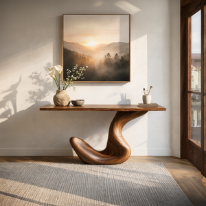 Hook Curve Sculptural Solid Wood Console Table with Monolithic Loop Base