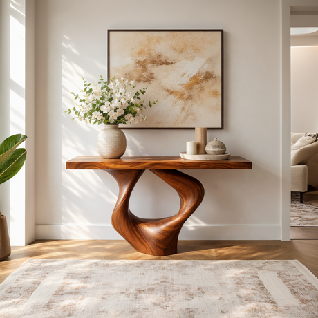 Teardrop Loop Sculptural Solid Wood Console Table with Open Core Base