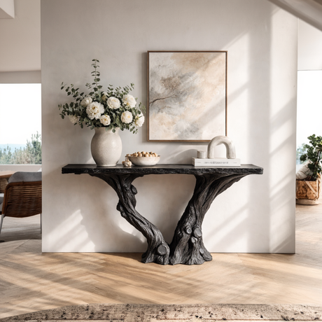 Sculptural Console Table with Trunk Organic Base