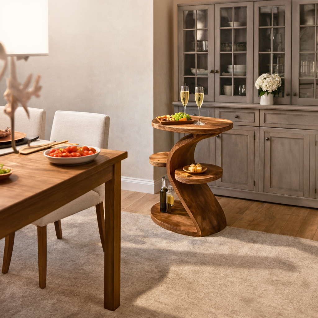 Modern Sculptural Side Table for Living Room with Three Tier Display Shelves