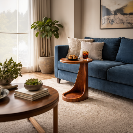 Waterfall Solid Wood Side Table with Tray Top for Living Room Decor